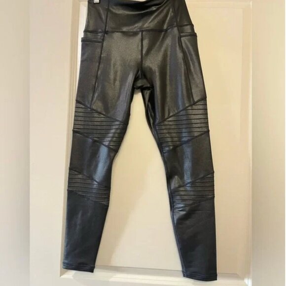 Athleta Inclination Moto Shimmer Tight Leggings Black size Medium - Picture 4 of 6